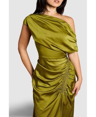 Women's Satin One Shoulder Midi Dress