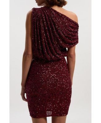 Women's One Shoulder Sequin Mini Dress