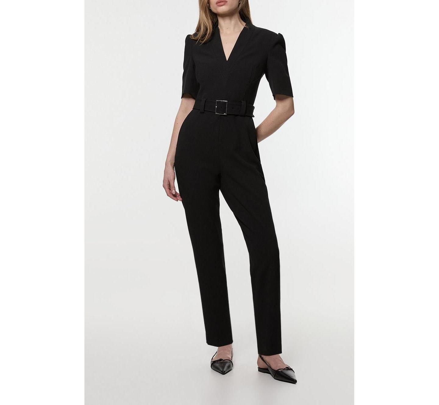Женский комбинезон Karen Millen Crepe Belted Jumpsuit, цвет: Чёрный — фото 6