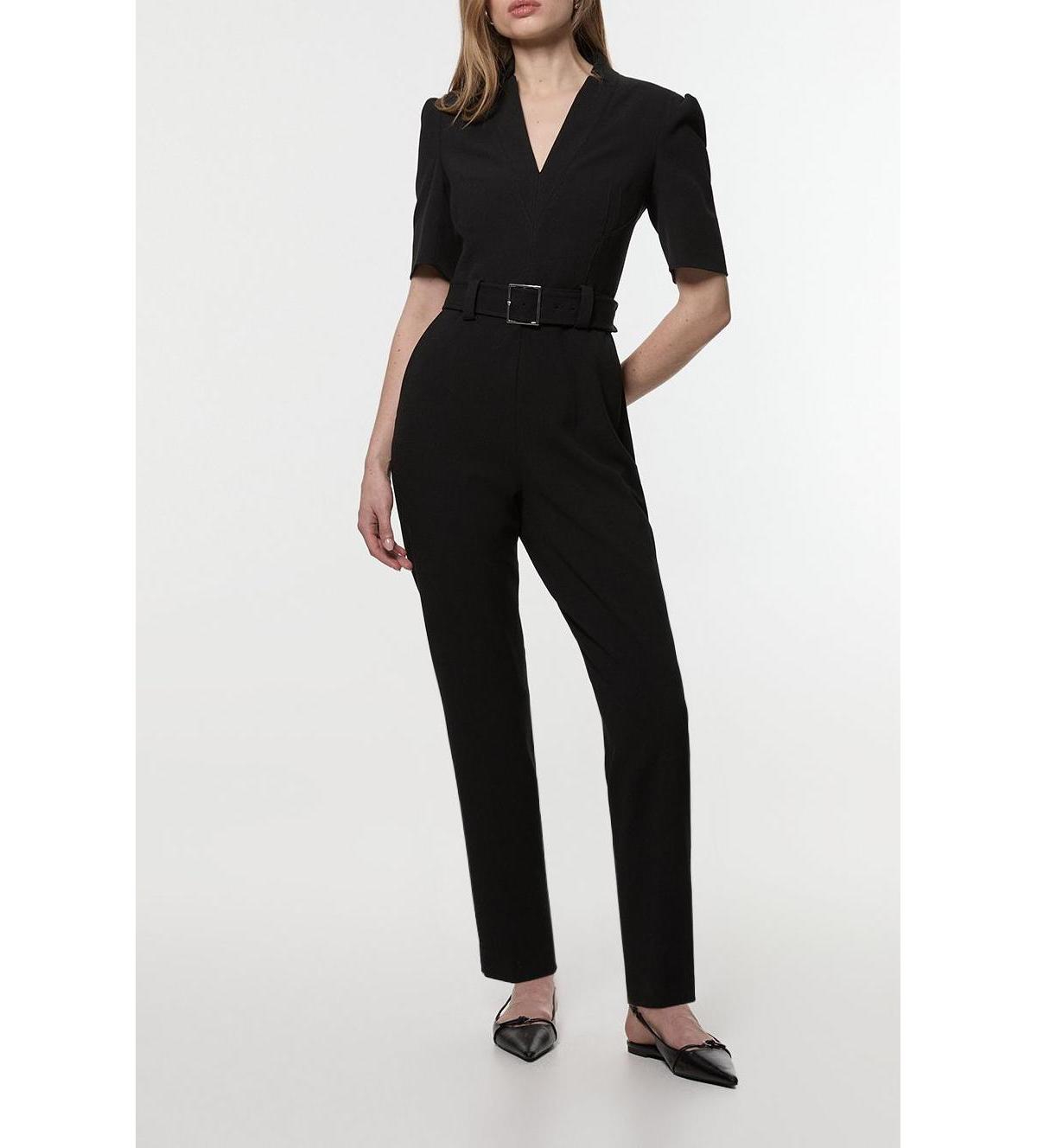 Petite Crepe Belted Jumpsuit