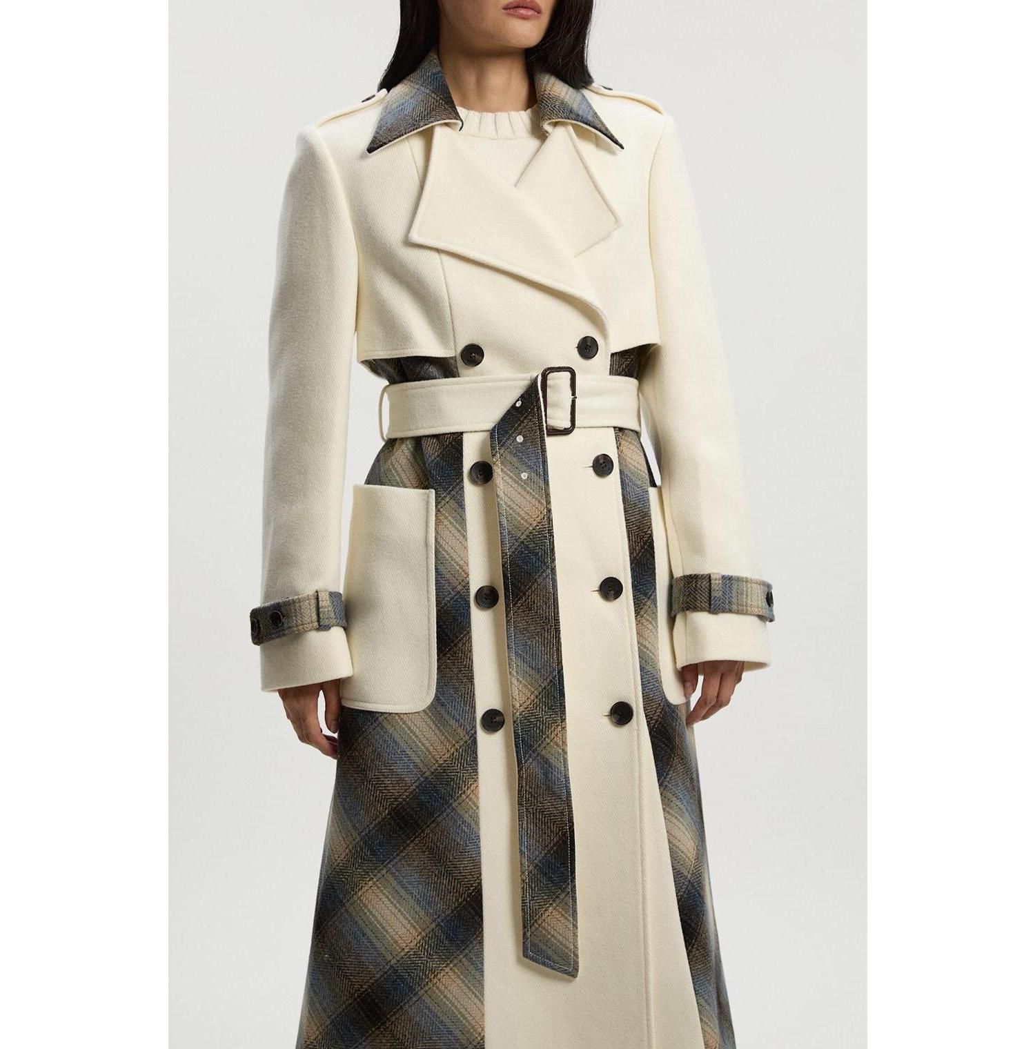 Women's Wool Check Trench Midi Coat
