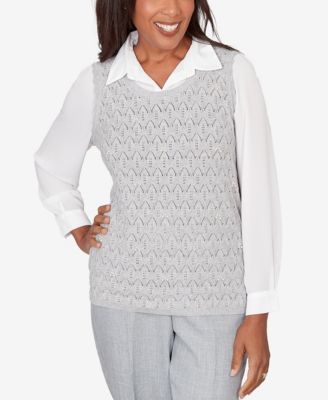 Women's  Al Fresco Pointelle Mother of Pearl Lace Two In One Sweater