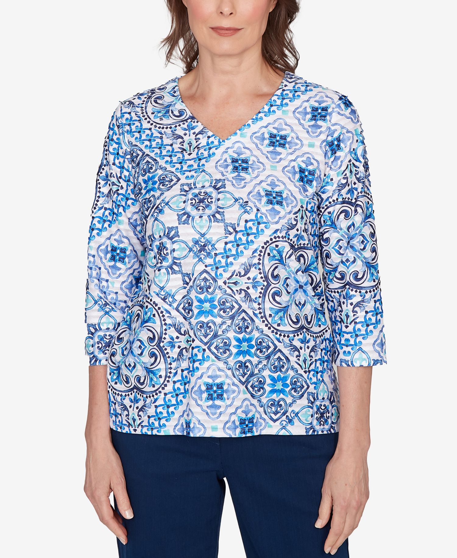 Women's Mykonos Aegean Tile V-Neck Top