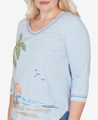 Women's  Beachcomber Scenic Palm Tree Embroidered Top