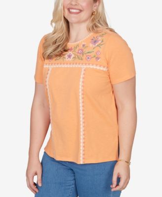 Women's  Beachcomber Embroidered Floral Neck Short Sleeve T-shirt
