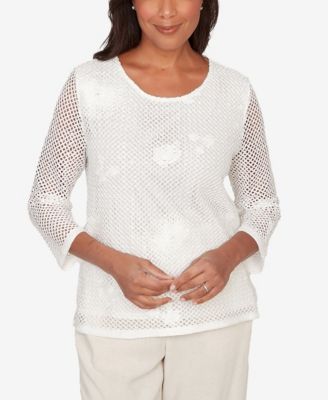 Women's  Natural Wonder Sequin Mesh Flower Top