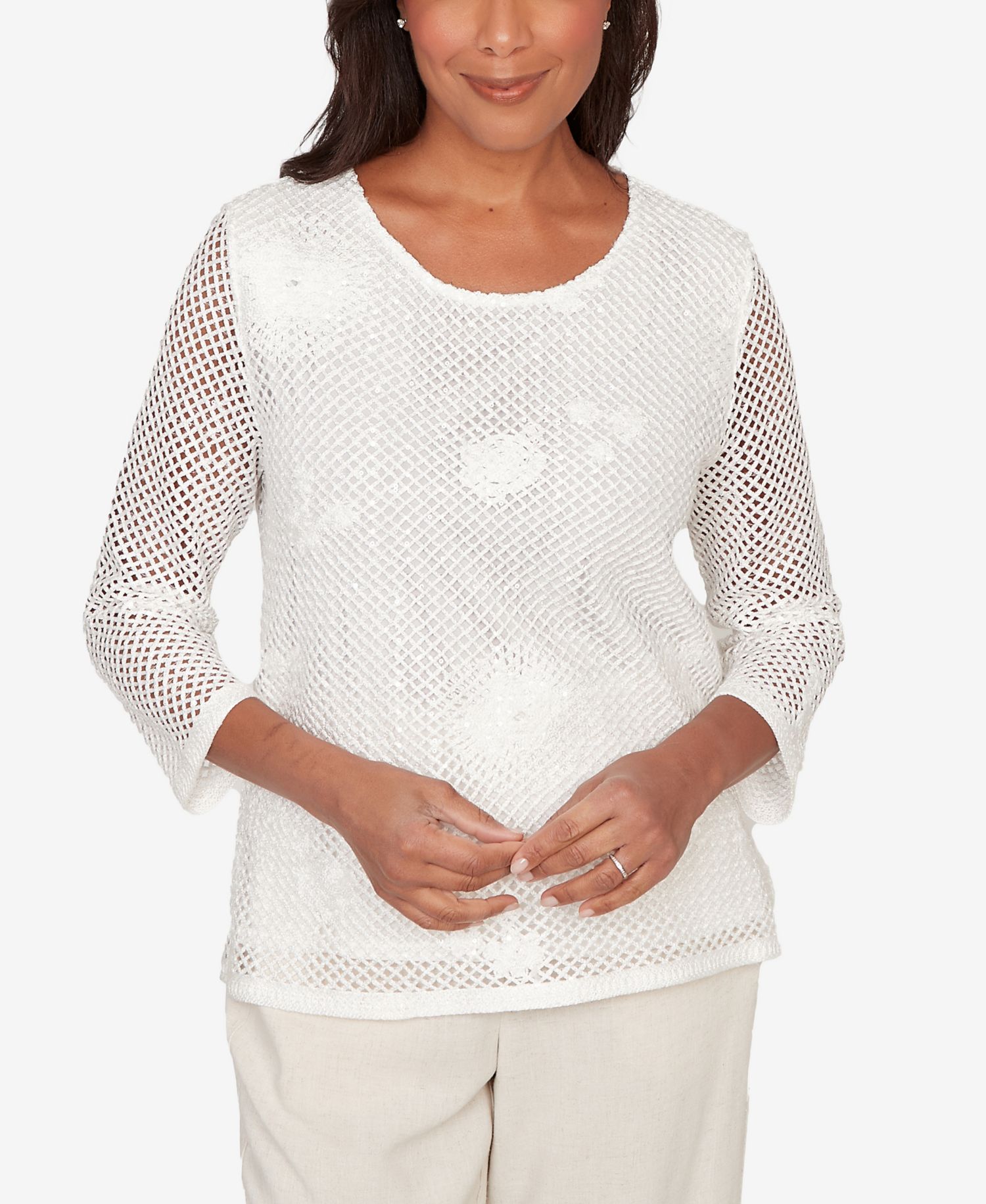 Women's Natural Wonder Sequin Mesh Flower Top