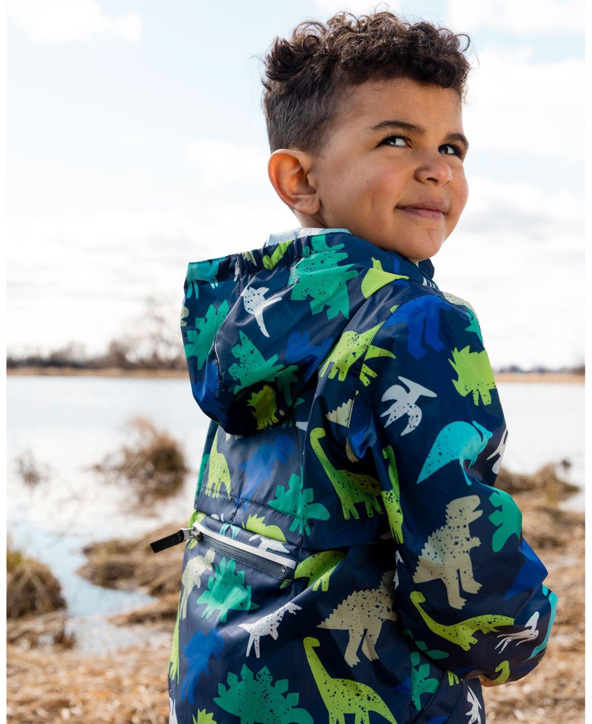Deux par Boys Packable Windbreaker Polyester Dinosaur Print