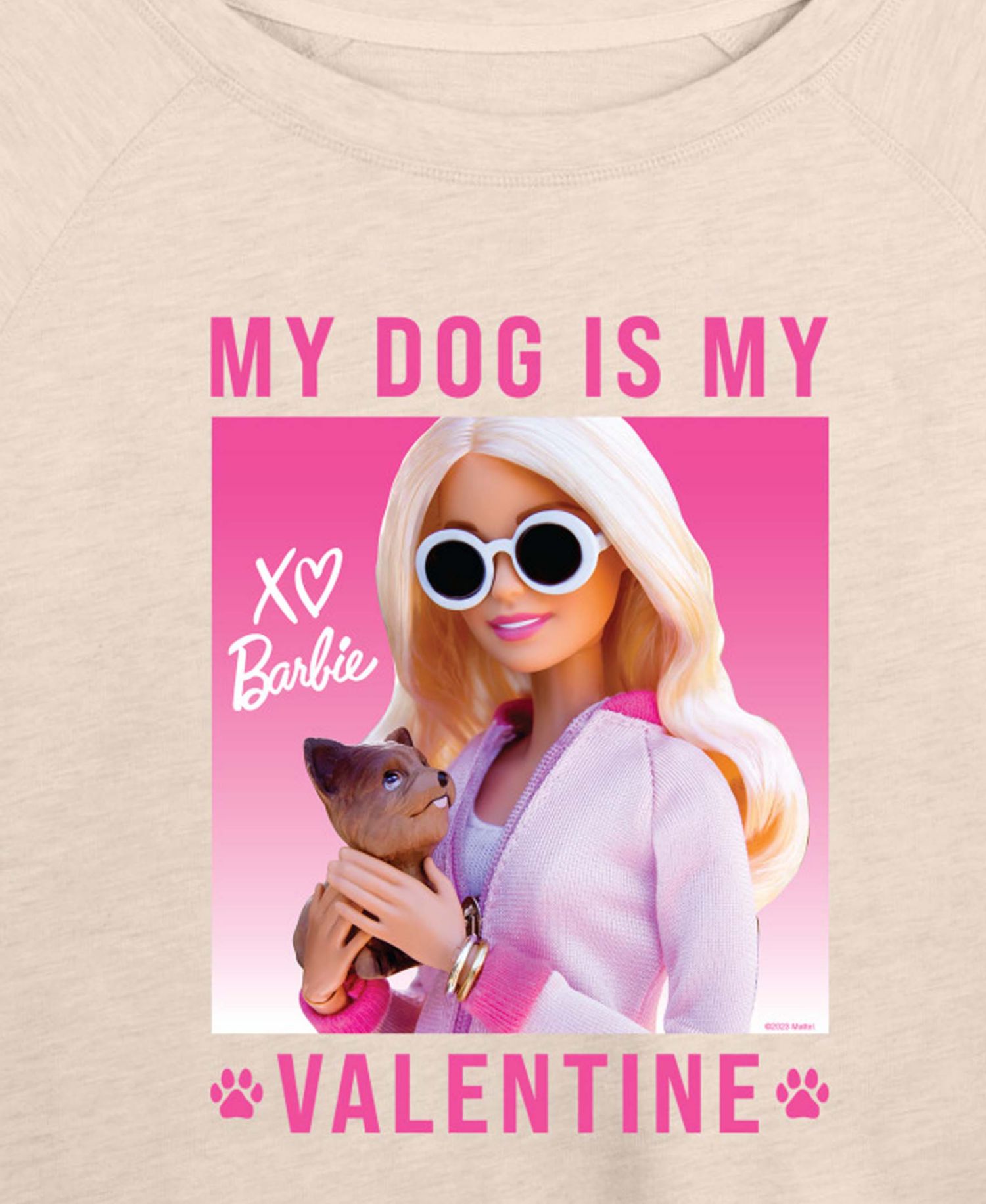 Women's Barbie My Dog Is My Valentine French Terry Long-Sleeve T-Shirt