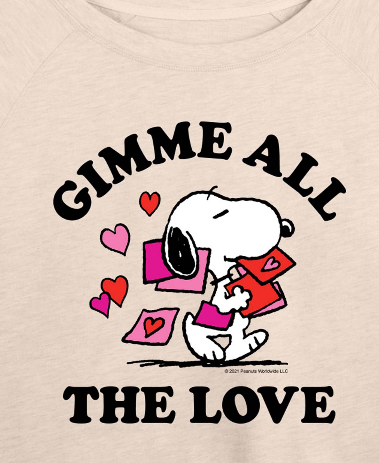 Женская футболка Hybrid Apparel Peanuts Snoopy Gimme All The Love Valentine French Terry Long-Sleeve, цвет: Берёзовый — фото 2