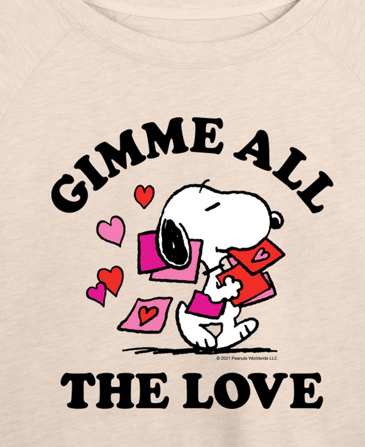 Hybrid Apparel Women's Peanuts Snoopy Gimme All The Love Valentine French Terry Long sleeve T-shirt