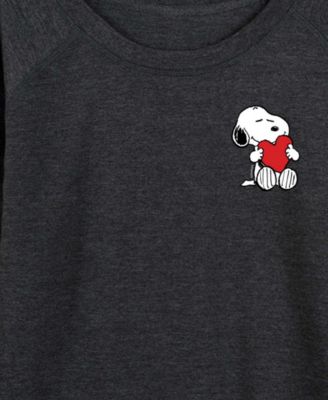 Women's Peanuts Snoopy Valentines Hugging Heart French Terry Long sleeve T-shirt