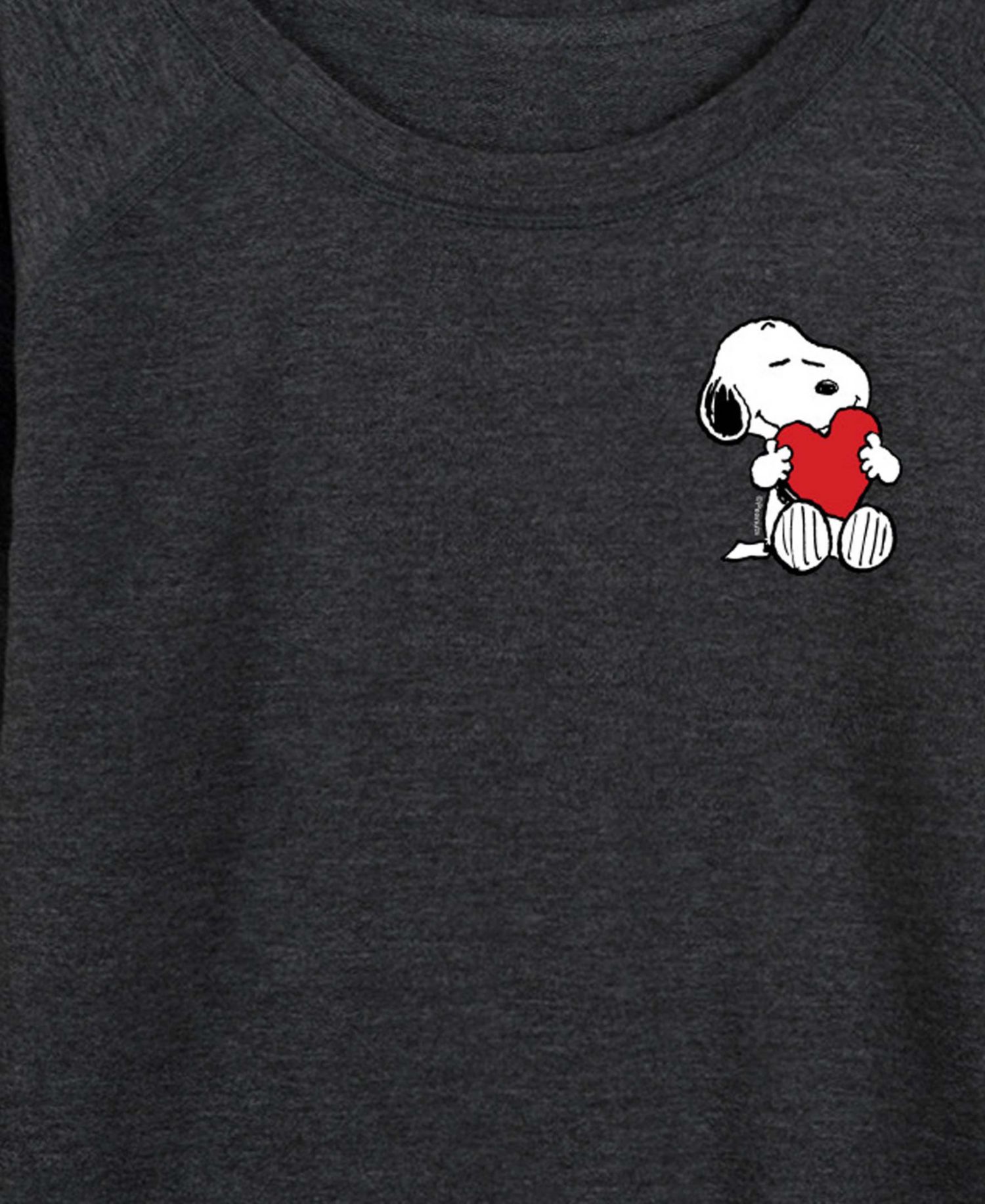 Women's Peanuts Snoopy Valentines Hugging Heart French Terry Long-Sleeve T-Shirt