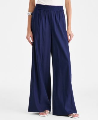 Women's Linen-Blend Wide-Leg Pull On Pants