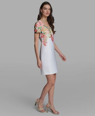 Women's Floral Border Square Neck Dress
