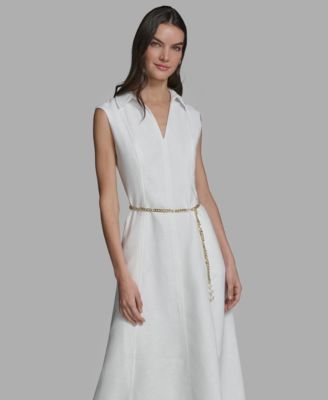 Women's Collared Chain Belt Midi Dress
