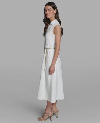 Women's Collared Chain Belt Midi Dress