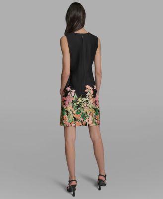 Women's Floral Border Crew Neck Dress