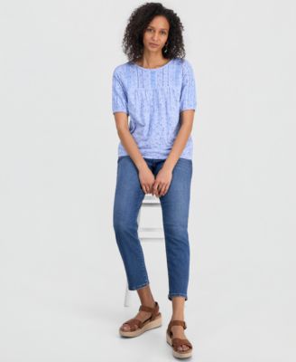 Women's Printed Lace-Trim Knit Top