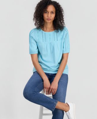 Women's Cotton Scoop-Neck Lace Top