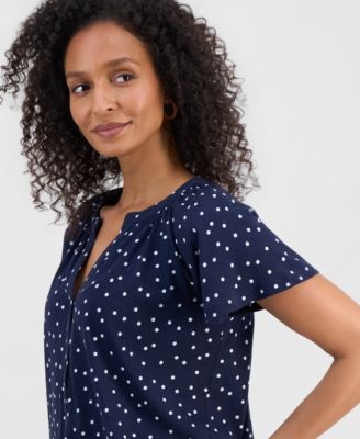 Women's Printed Split-Neck Button-Front Top