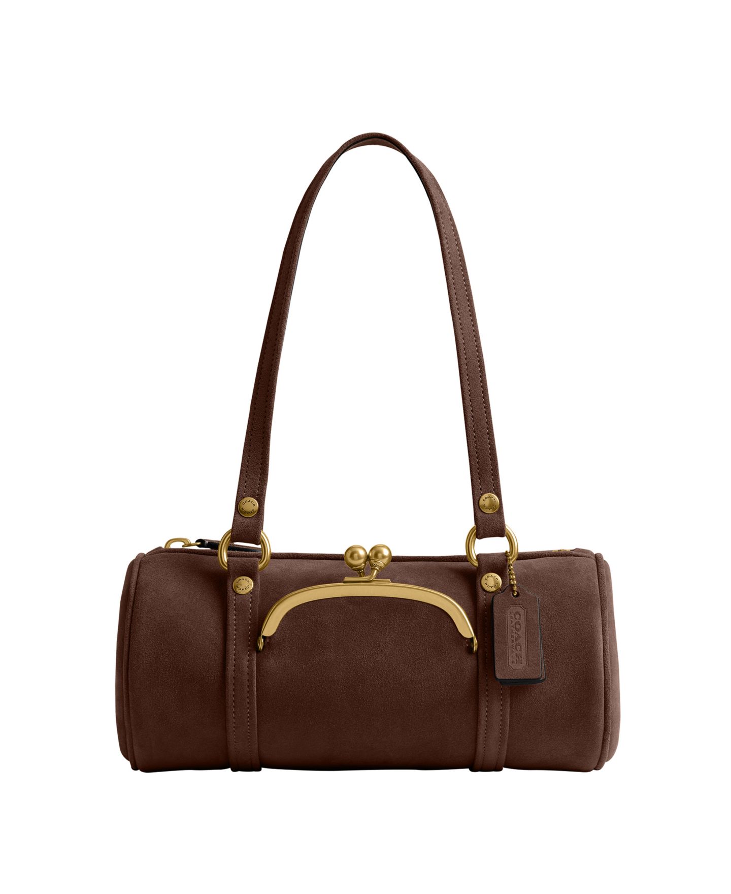 Женская сумка COACH Originals Kisslock Small Suede Barrel 28, цвет: Латунный / Шоколадный — фото 1