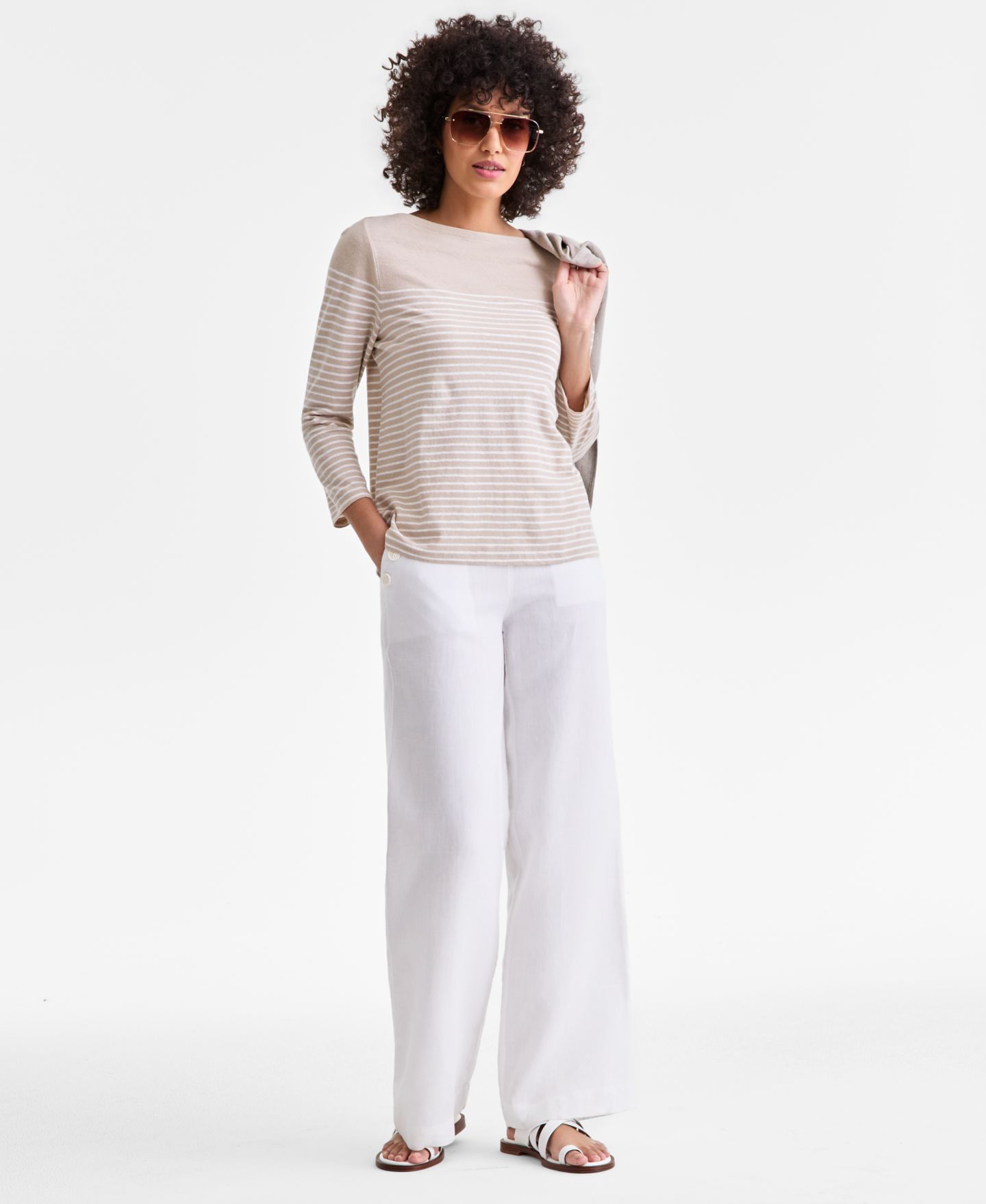 Женские брюки Charter Club 100% Linen Wide-Leg Sailor, цвет: Яркий белый — фото 1