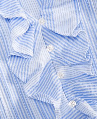 Women's Short Sleeve Ruffle-Front Cotton Blouse