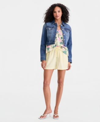 Women's Cropped Cotton Denim Trucker Jacket