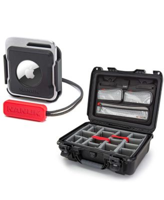 925 Waterproof Hard Case with Lid Organizer and Padded Divider, Bundle with AirTag Holder