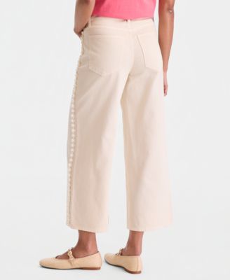 Women's High-Rise Cropped Faux-Pearl-Trim Jeans