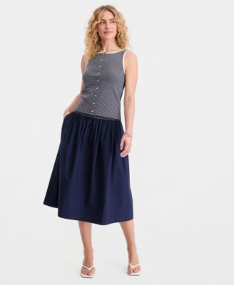 Women's Thin Stripe Rib Button-Up Tank Top