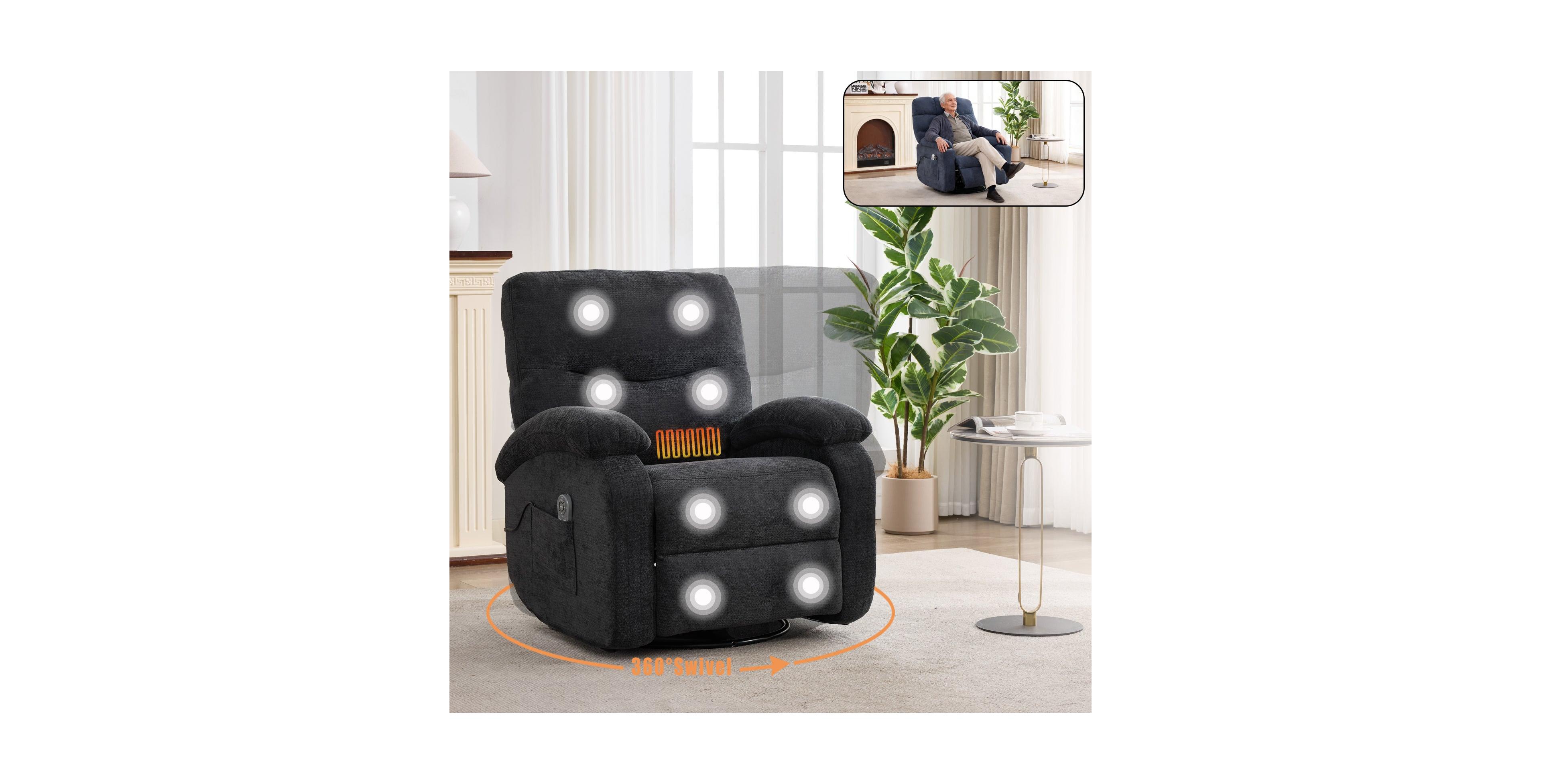 Clihome Massage Manual Lounge Chair with Rocker Arms and Rotating Fabric Cup Bucket for Living Room