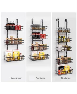 Over The Door Pantry Organizer, Metal Hanging Spice Rack for Pantry Door, Multi-Tier Over The Door Organizer 5 Layers