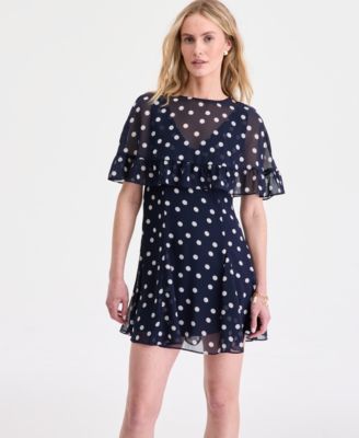 Women's Scattered Dot-Print Chiffon Ruffle Cape Mini Dress