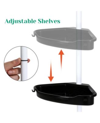 Corner Shower Caddy Tension Pole, Rust-Resistant Bathroom Storage Organizer with 4-Tier Adjustable Shelves & Rubber Pad, 101.6''- 122'' Height