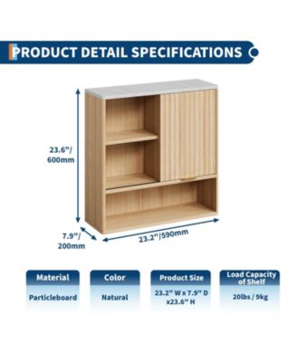 Fluted Bathroom Wall Cabinet with Faux Marble Top & Adjustable Shelf, Modern Medicine Cabinet with Sliding Door and Open Storage Space