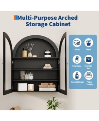 Arched Wall Cabinet, Arched Bathroom Medicine Wall Cabinet with Acrylic Door & Adjustable Shelves, Wall Mounted Storage Organizer