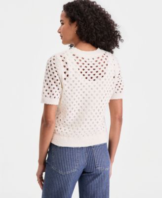 Women's Open-Stitch Short-Sleeve Sweater