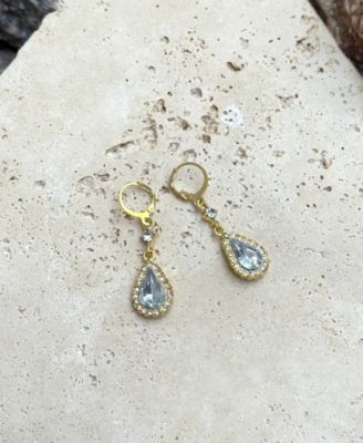 Gold Crystal Pear Halo Drop Earrings