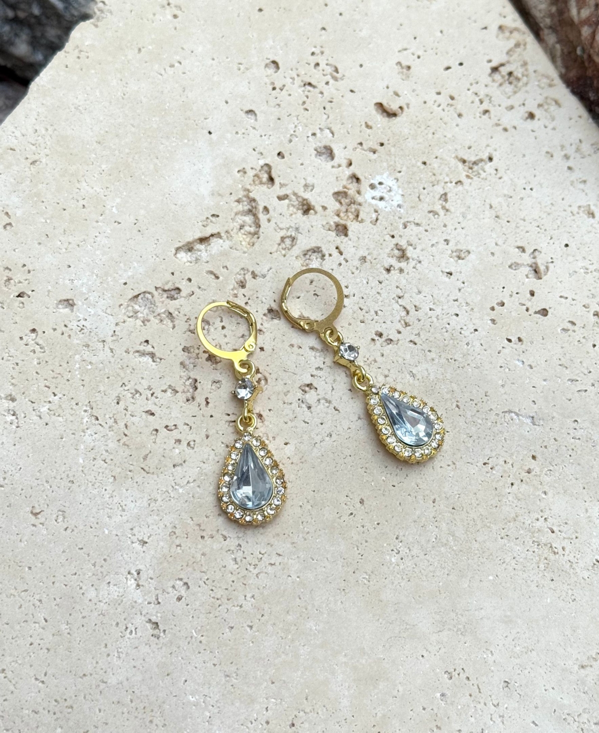Adornia Gold Crystal Pear Halo Drop Earrings