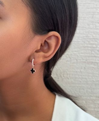 Rose Gold CZ Black Clover Huggie Set