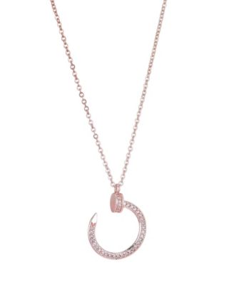 Rose Gold CZ Curved Nail Ring Necklace