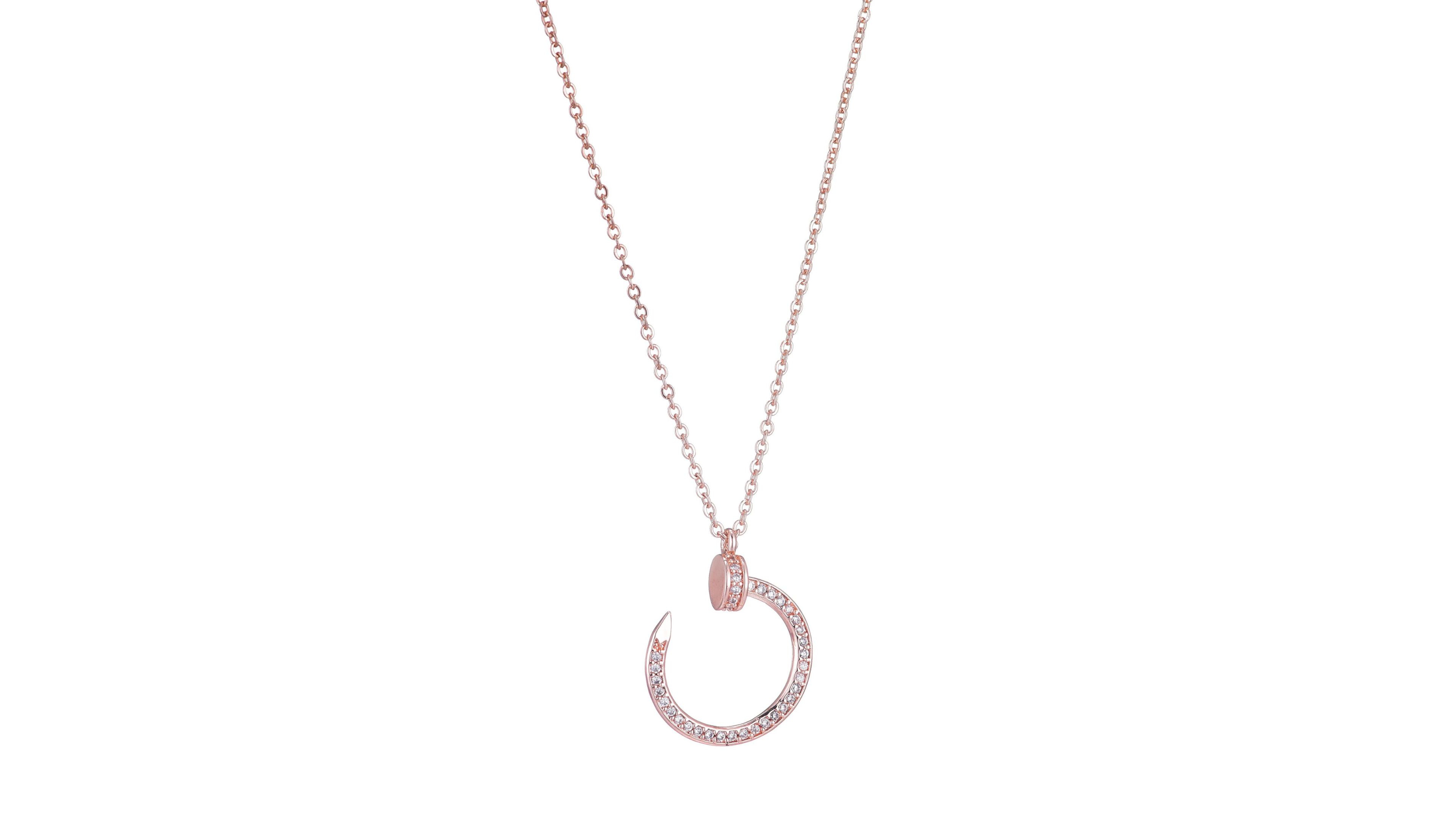 Adornia Rose Gold Cz Curved Nail Ring Necklace