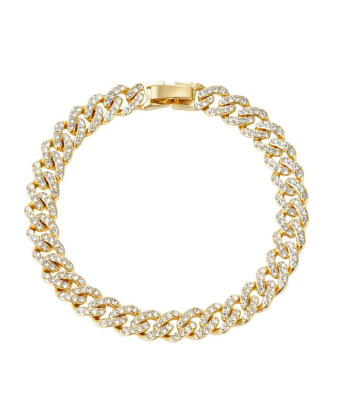 ADORNIA Gold Crystal 8mm Curb Chain Bracelet