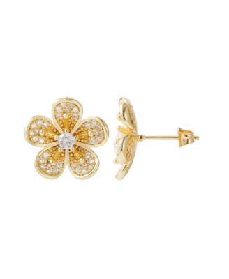 Gold CZ Flower Stud Earrings