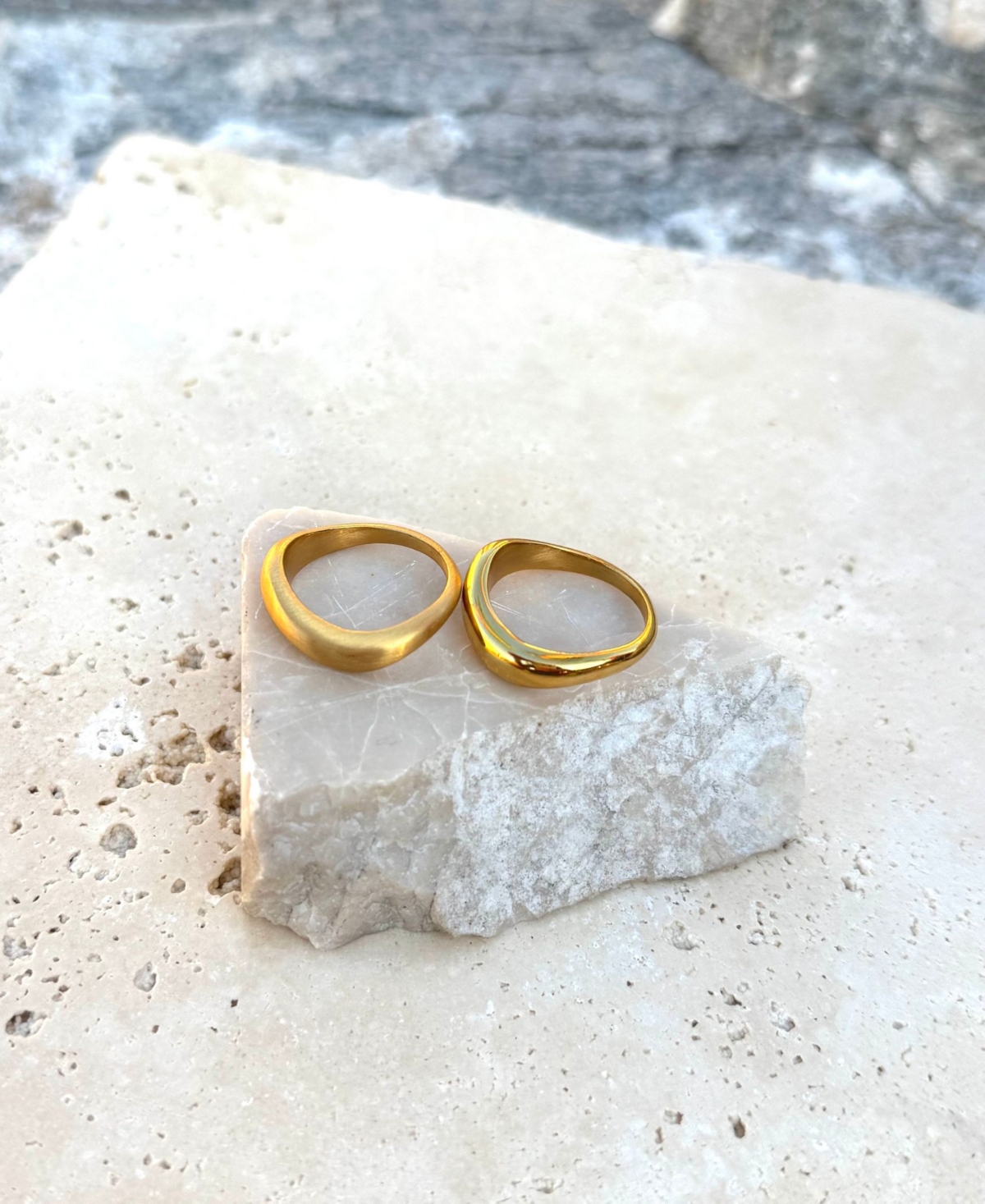 Adornia Tarnish Resistant Gold Nesting Curved Band Ring Set