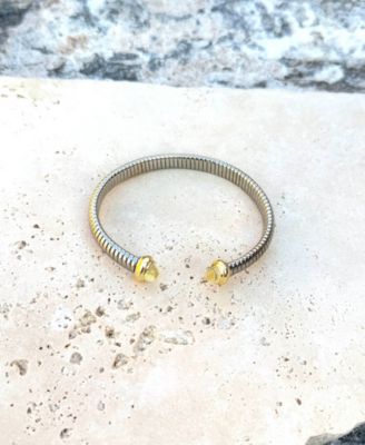 Silver Coil Clear Stones Cuff Bracelet