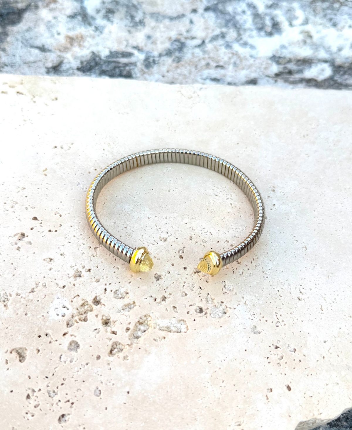 Adornia Silver Coil Clear Stones Cuff Bracelet