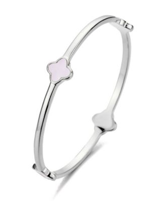 Silver Mother of Pearl Clover Bangle Bracelet
